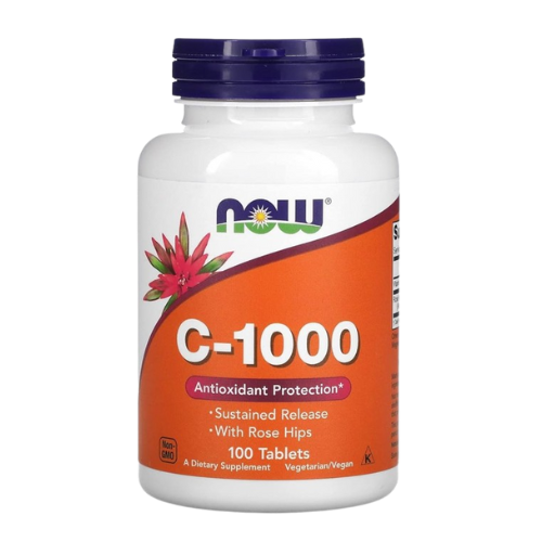 “NOW Vitamin C-1000 100 count bottle – high-potency vitamin C supplement for immune support, antioxidant protection, and daily health.”