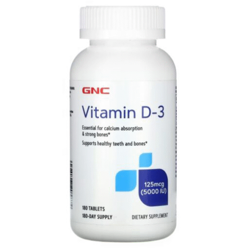 GNC Vitamin D3-5000 IU 180 Tablets for strong bones, calcium absorption, and immune system support – original GNC supplement
