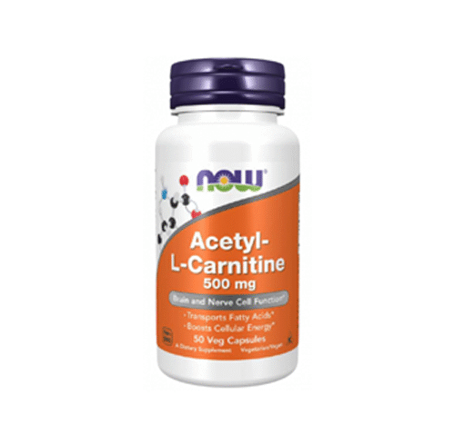 NOW Acetyl L-Carnitine 500mg 50 Capsules – Energy, Brain & Cellular Health Support | Available in Vitamin Store PK