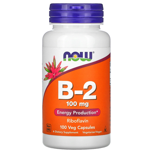 NOW Vitamin B-2 (Riboflavin) 100mg 100 capsules dietary supplement for energy metabolism, nervous system and overall health, bottle pack available in Pakistan