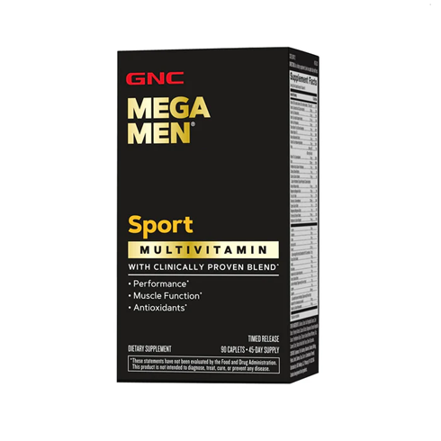 GNC Mega Men Sport Multivitamin Tablets for men – supports energy, muscle performance, and workout recovery.