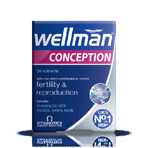 Wellmen Conception 30 Tablets multivitamin with vitamins, minerals, and antioxidants to support male fertility, sperm health, and overall reproductive wellbeing.
