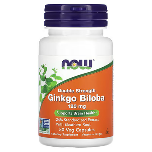 NOW Ginkgo Biloba 120mg Veg Capsules (50 Count) – Herbal Supplement for Memory, Focus & Circulation Support