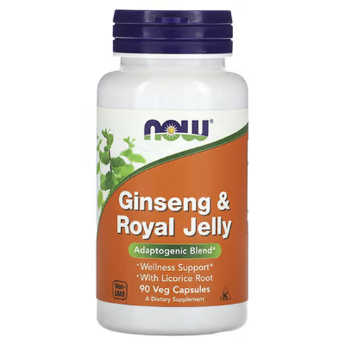 Now Ginseng & Royal Jelly 90 Capsules bottle, natural energy and vitality supplement with Panax Ginseng and Royal Jelly, original imported product available at Vitamin Store PK Pakistan.