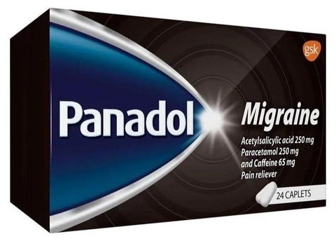 Panadol Migraine 24 Caplets box pack for fast migraine and severe headache relief, original medicine available at Vitamin Store PK Pakistan.