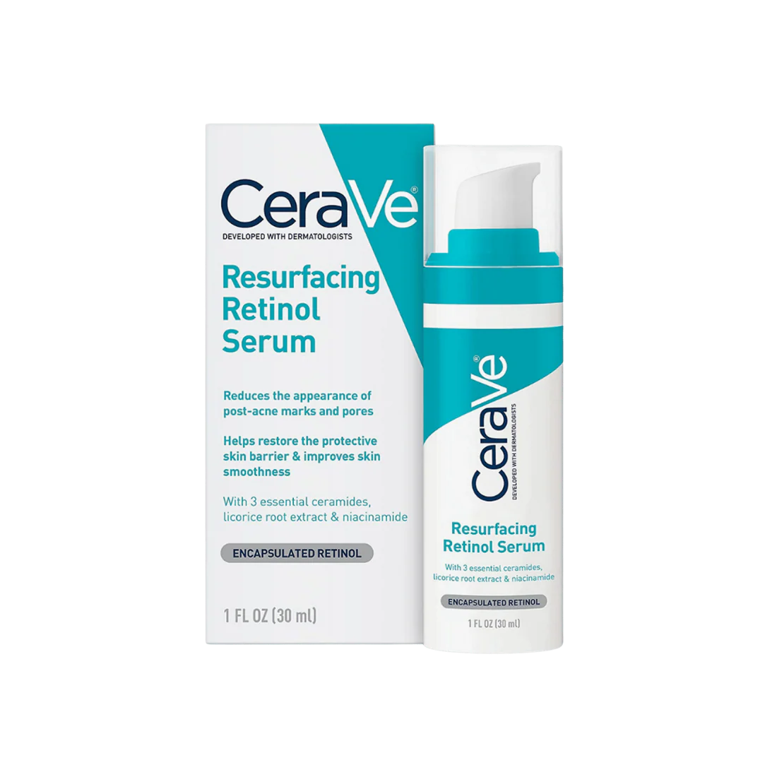 CeraVe Resurfacing Retinol Serum (30 ml) 1 CeraVe Resurfacing Retinol Serum (30ml) with encapsulated retinol, ceramides, and niacinamide to help reduce post-acne marks and improve skin texture